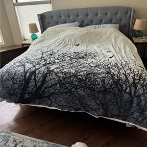 Elegant Gray and Black Tree Silhouette King Duvet Cover